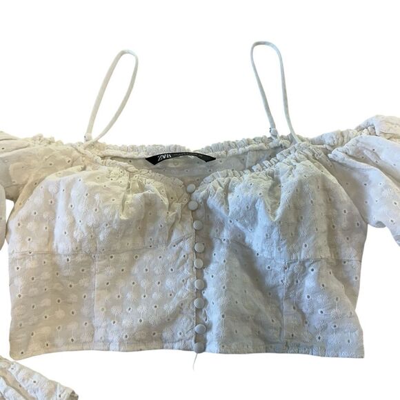 Zara White Eyelet Milkmaid Coastal Cowgirl Crop Top, Small - Picture 5 of 10